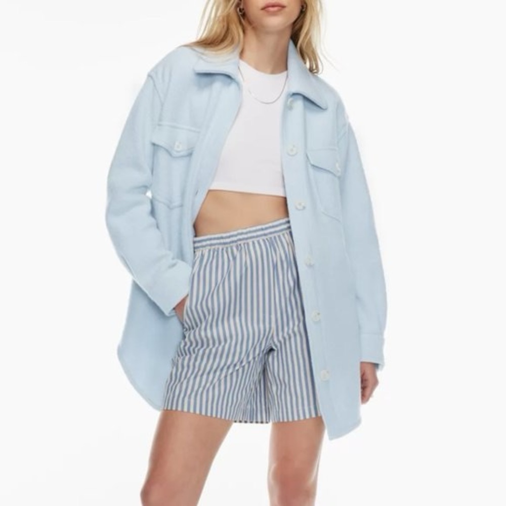 Aritzia’s Wilfred Free Light Blue Shacket